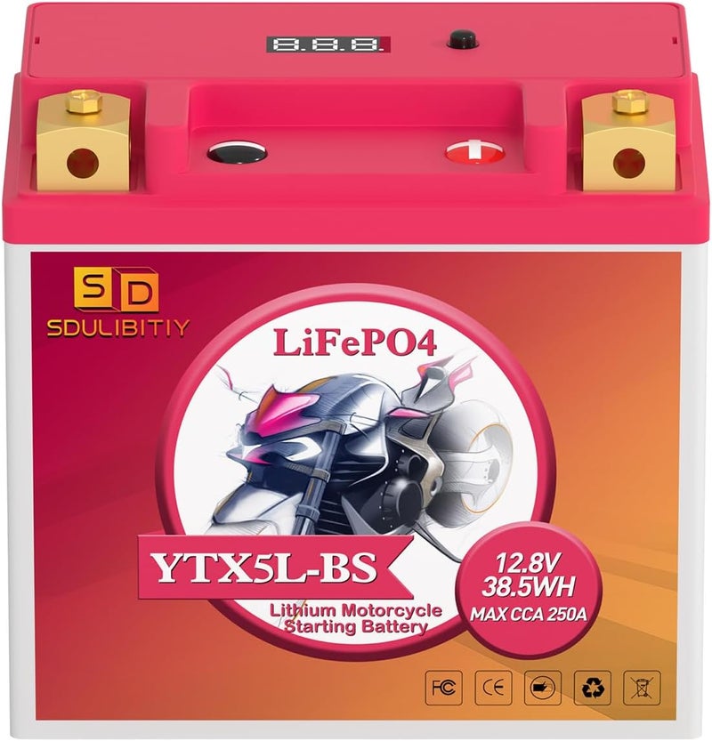 SDULIBITIY بطارية دراجة نارية ليثيوم YTX5L-BS LiFePO4 طاقة 12.8V 3Ah 250CCA بديل للدراجات النارية، ATV، UTV، سكوتر، 4 عجلات - Image 1